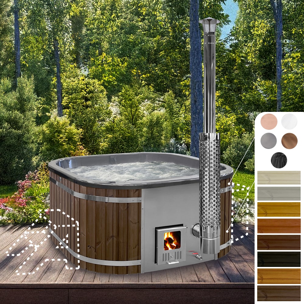 Configure Square Wood Fired Hot Tub for 4-6 Persons | Integrated Heater