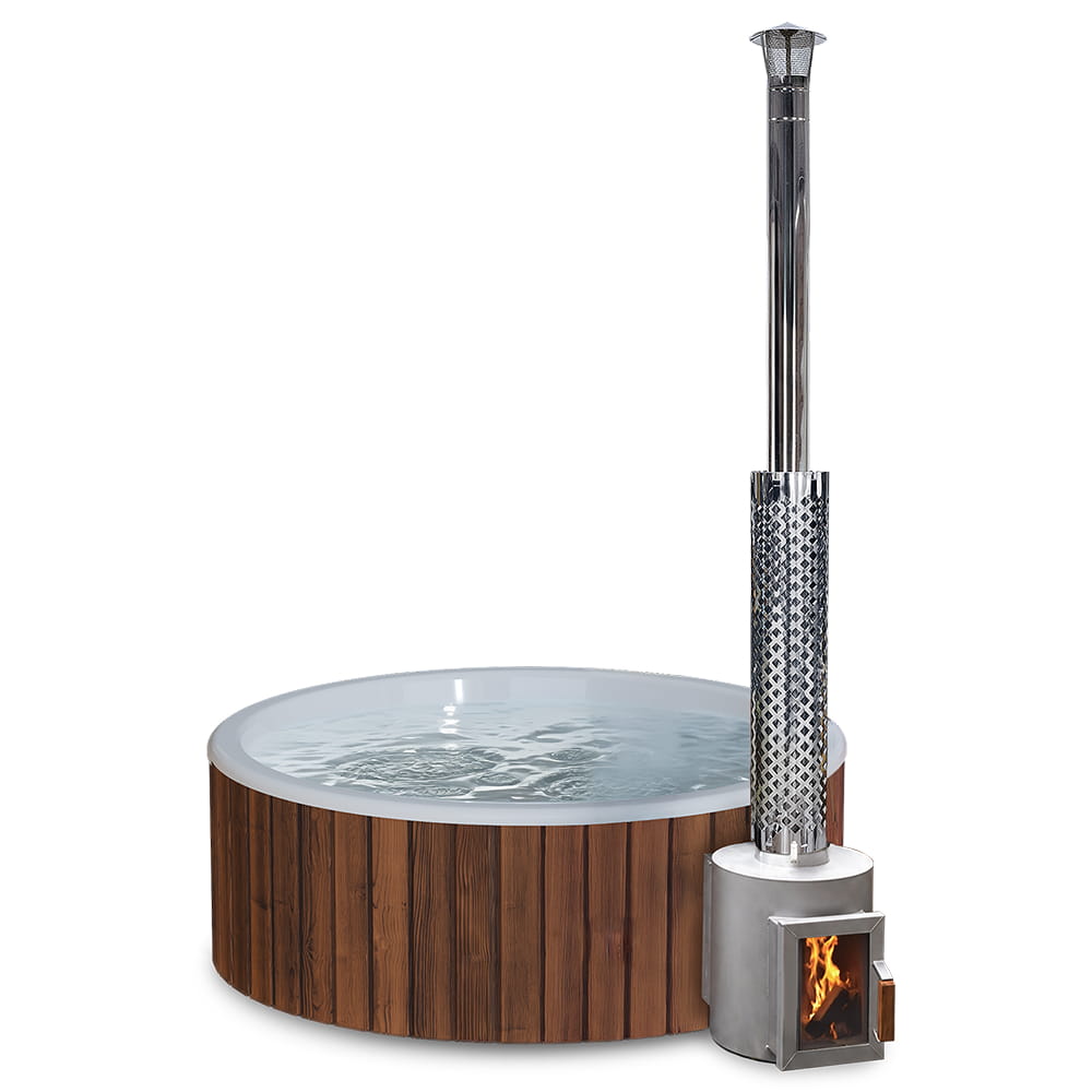 Flat Bottom Wood-Fired Hot Tub with Hydro Jets and LEDs for 3-4 people
