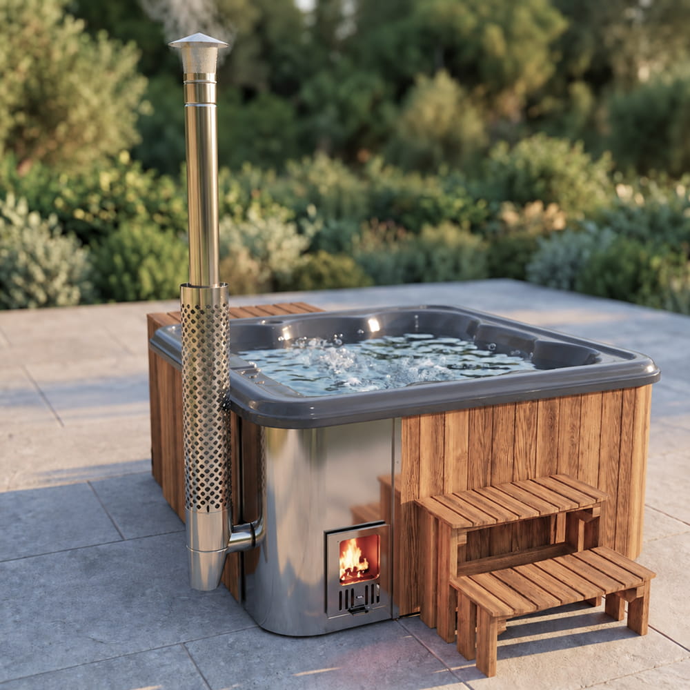 Configure Lounge Square Wood-Fired Hot Tub with Reclining Lounger – for 6