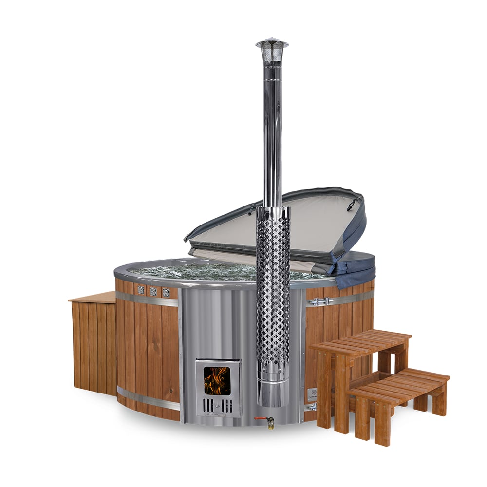 Wood Fired Hot Tub with Hydro Massage | For 6-8 | Premium Sand Filter | 24 Hydro Jets