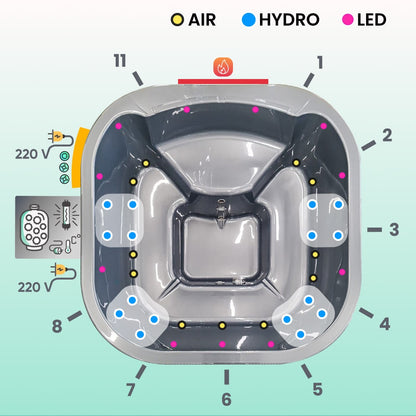 Premium Square Hot Tub with Premium Sand Filter | Bestseller | Metallic grey 4-6 | Pre-configured | Integrated AISI 316