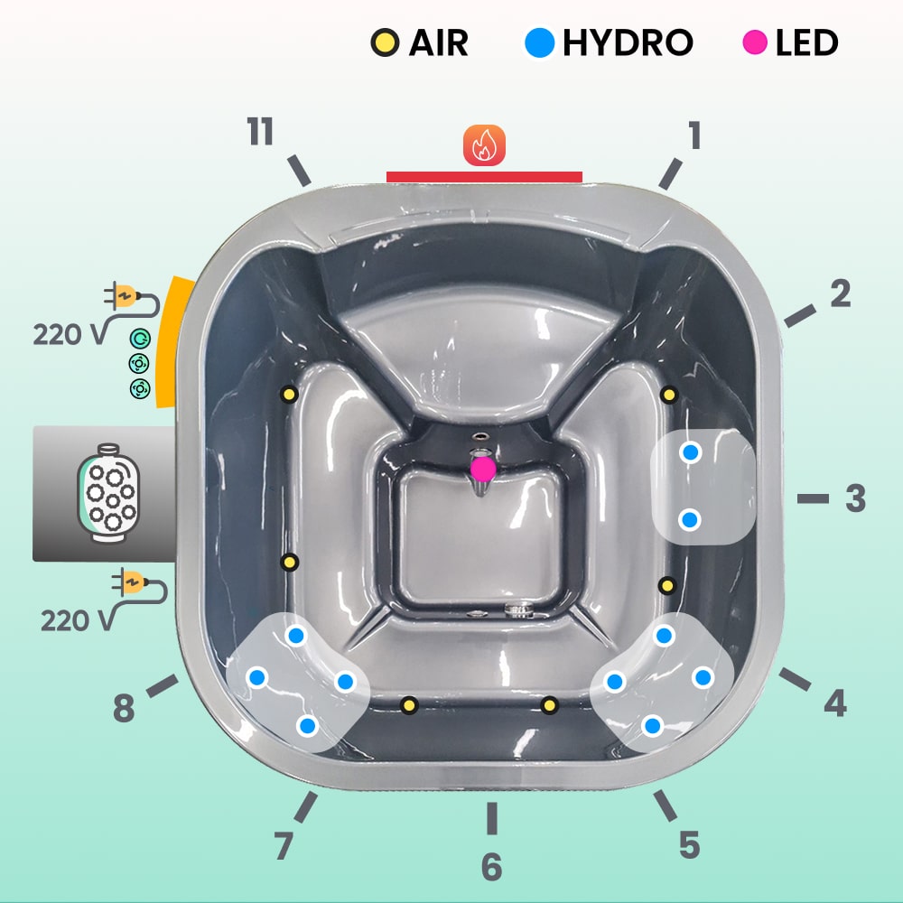 Special offer - Premium Square Hot Tub with Sand Filter | Comfort | Metallic grey 4-6 | Pre-configured | Integrated AISI 304
