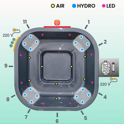 Square Wood Fired Hot Tub with Jets | Horizon™ stove, sand filter & UV-C | 16 jets | 4–8 seater