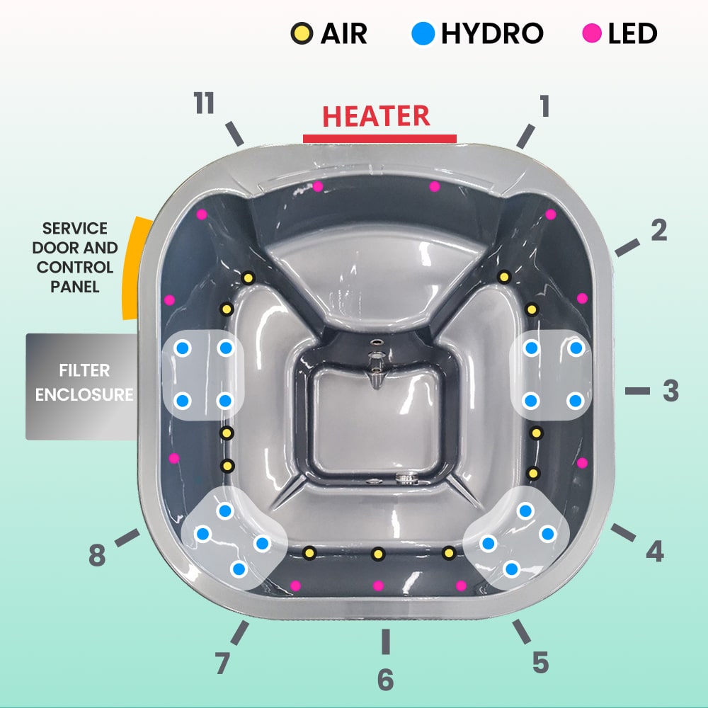 Premium Square Hot Tub with Premium Sand Filter | Bestseller | Metallic grey 4-6 | Pre-configured | Integrated AISI 316
