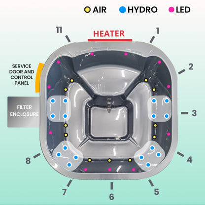 Premium Square Hot Tub with Premium Sand Filter | Bestseller | Metallic grey 4-6 | Pre-configured | Integrated AISI 316