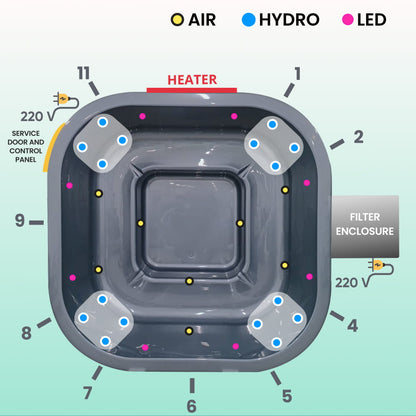 Square Wood Fired Hot Tub with Jets | Horizon™ stove, sand filter & UV-C | 16 jets | 4–8 seater
