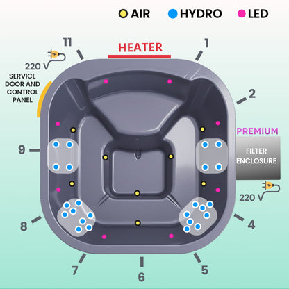 Square Wood Fired Hot Tub for 4-6 with Premium Filter & Targeted Massage With 24 Hydro Jets, Verta stove