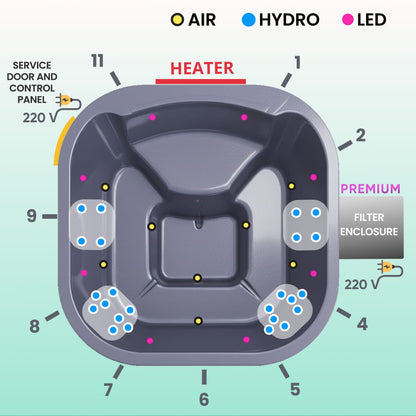Square Wood Fired Hot Tub for 4-6 with Premium Filter & Targeted Massage with 24 Hydro Jets | Integrated stove