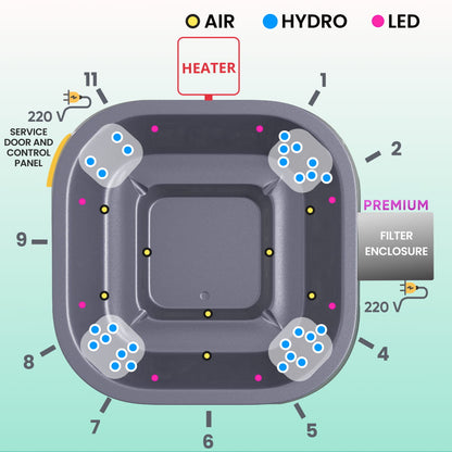 Square Wood Fired Hot Tub for 4-8 | Targeted Massage With 28 Hydro Jets | External Heater
