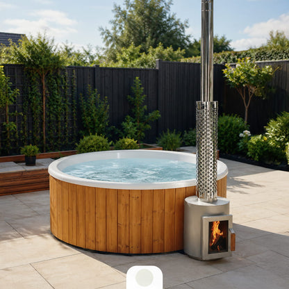 Flat Bottom Wood-Fired Hot Tub with Hydro Jets and LEDs for 3-4 people
