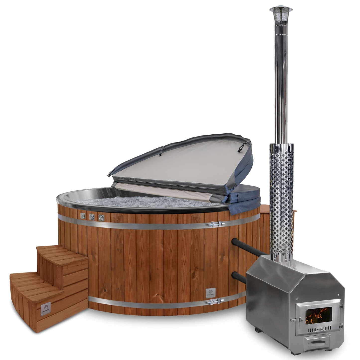 Premium Sand Filter Wood Fired Hot Tub | Best Configuration | External Heater