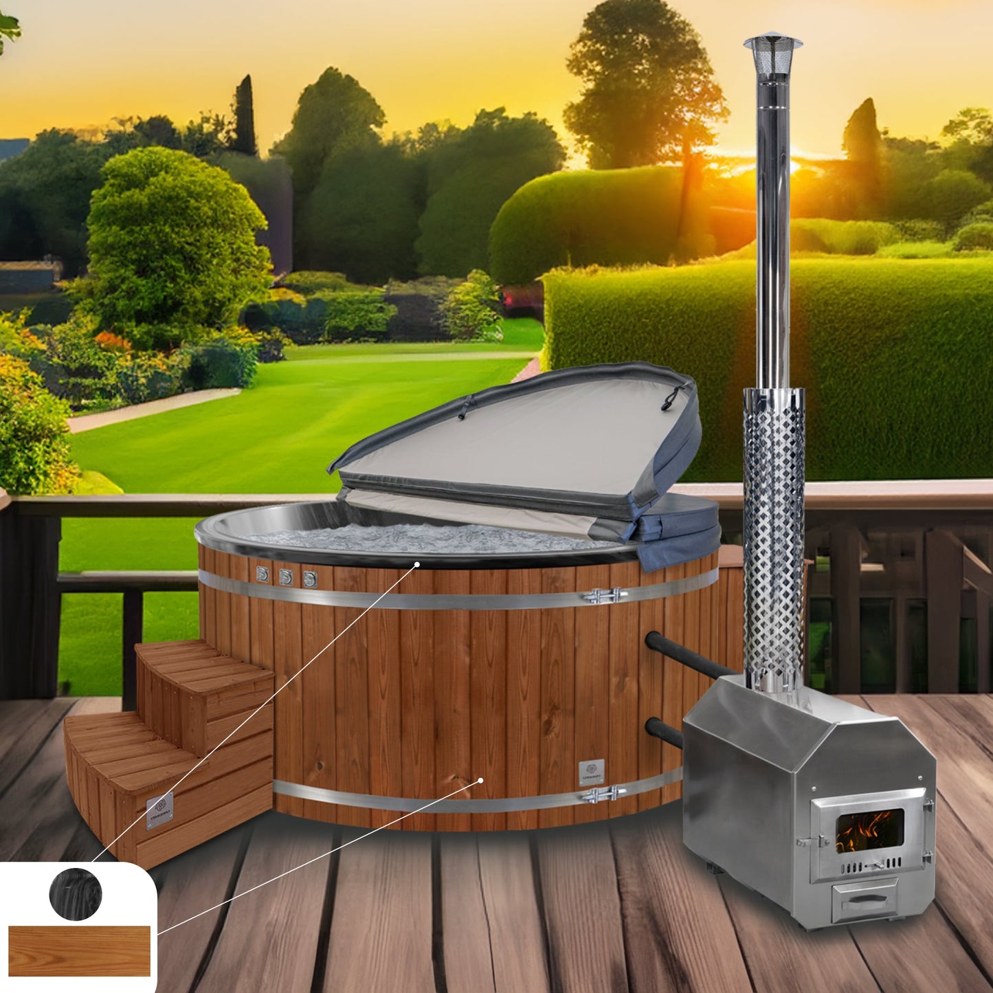 Premium Sand Filter Wood Fired Hot Tub | Best Configuration | External Heater