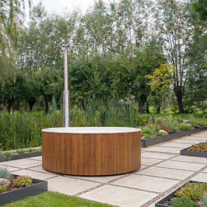 Flat Bottom Wood-Fired Hot Tub with Hydro Jets and LEDs for 3-4 people