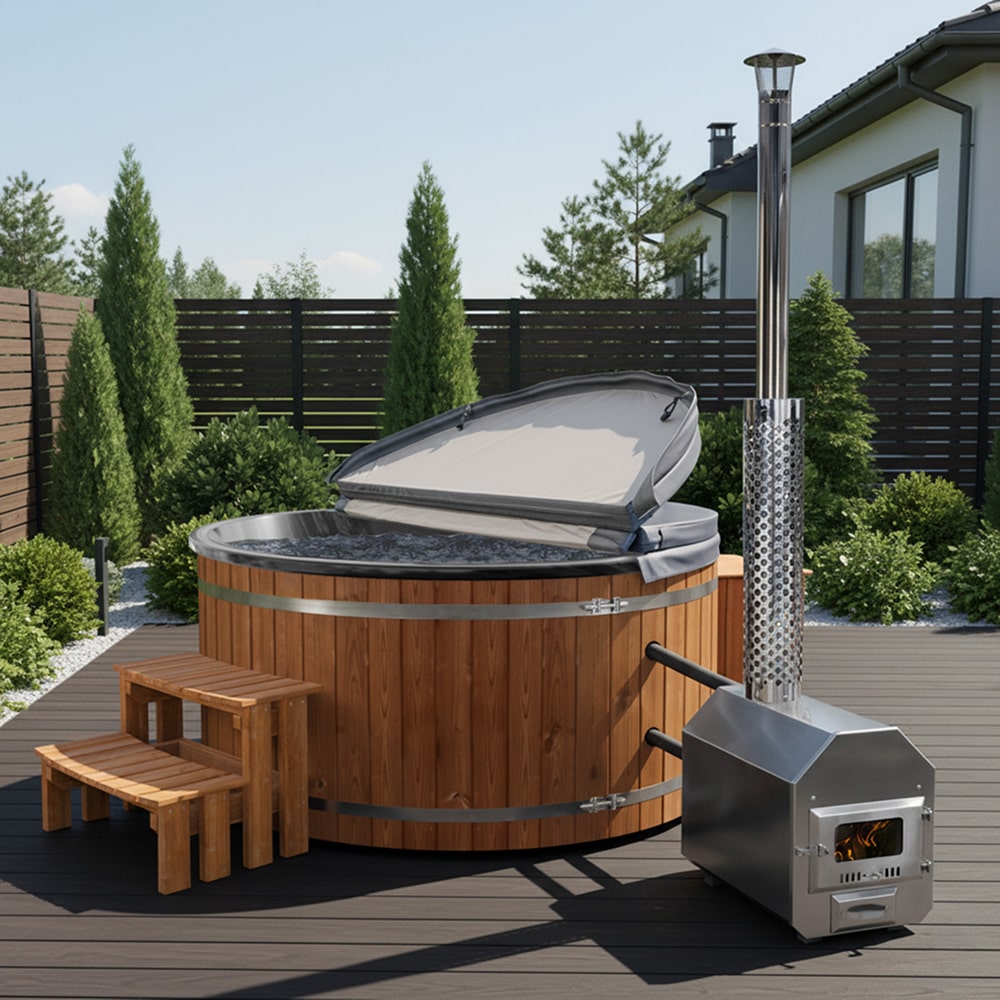 Premium Sand Filter Wood Fired Hot Tub | Best Configuration | External Heater