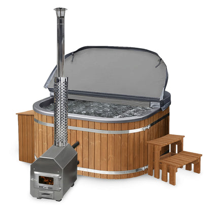 Square Wood Fired Hot Tub for 4-8 | Targeted Massage With 28 Hydro Jets | External Heater