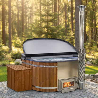 Premium Sandfilter Square Wood Fired Hot Tub with Jets | Horizon™ stove | 24 jets | 4–8 seater