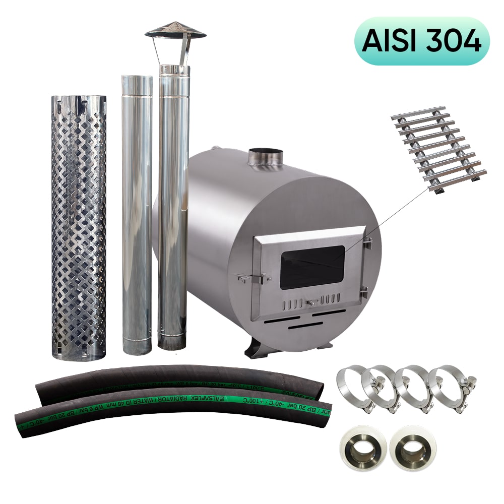 39 kW Full Kit UKO Fire Barrel Wood Burning Hot Tub Stove | Stainless Steel AISI 304