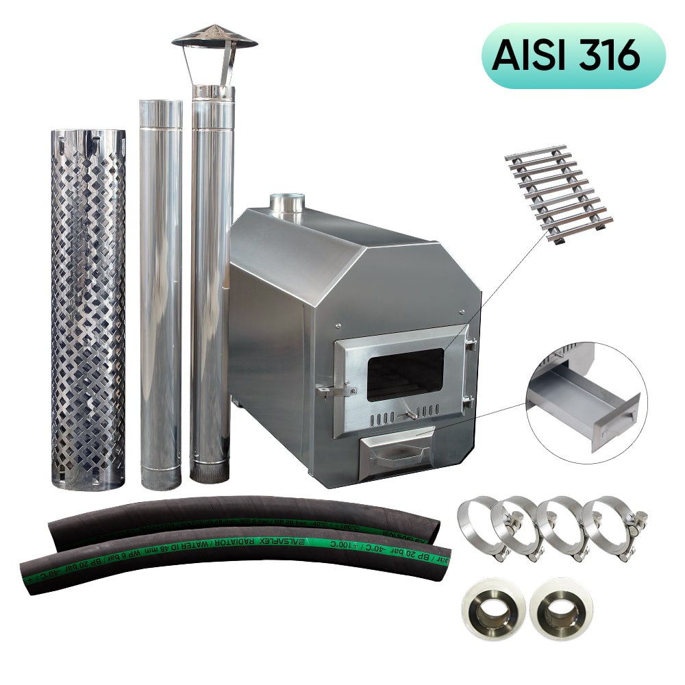 38 kW Full Kit UKO Octa L Wood Burning Hot Tub Stove | Stainless Steel AISI 316