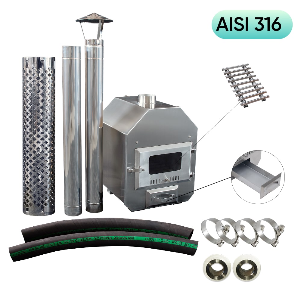 26 kW Full Kit UKO Octa S Wood Burning Hot Tub Stove | Stainless Steel AISI 316