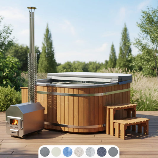 Square Wood Fired Hot Tub for 4-8 | Targeted Massage With 28 Hydro Jets | External Heater