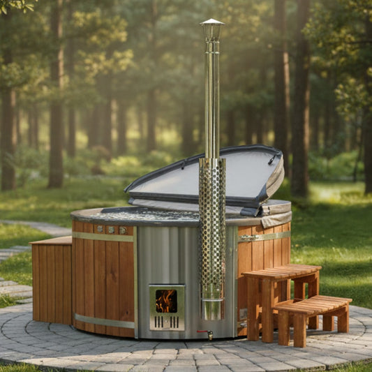 Wood Fired Hot Tub with Hydro Massage | For 6-8 |  Premium Sand Filter | 24 Hydro Jets