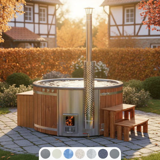 Premium Sandfilter Wood Fired Hot Tub with Jets | Integrated stove AISI 316 | 24 Hydro jets | 4–6 seater
