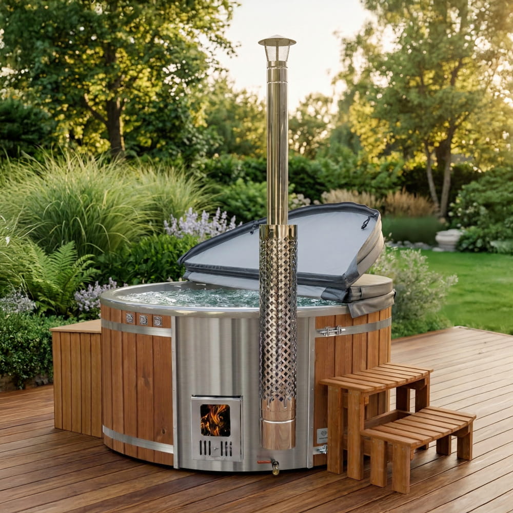 Wood Fired Hot Tub with Sand filter & UV-C, Hydro Jets and LEDs | 4–6 seater