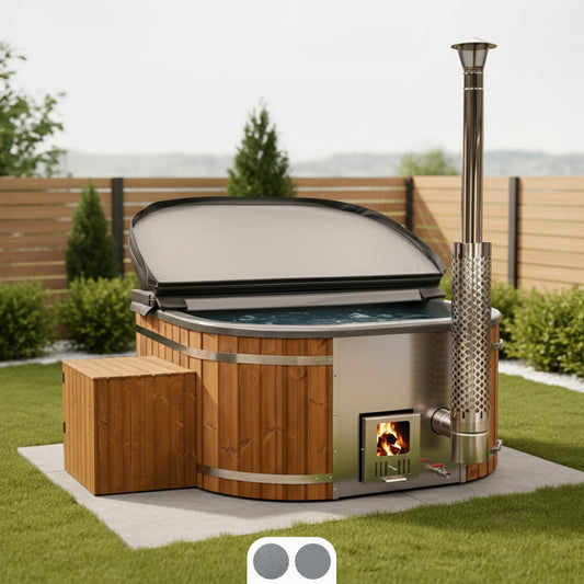 Super Offer | All Inclusive Square  Wood Fired Hot Tub | Air & Hydro Jets | Sand filter & UV-C | 4–6 seater