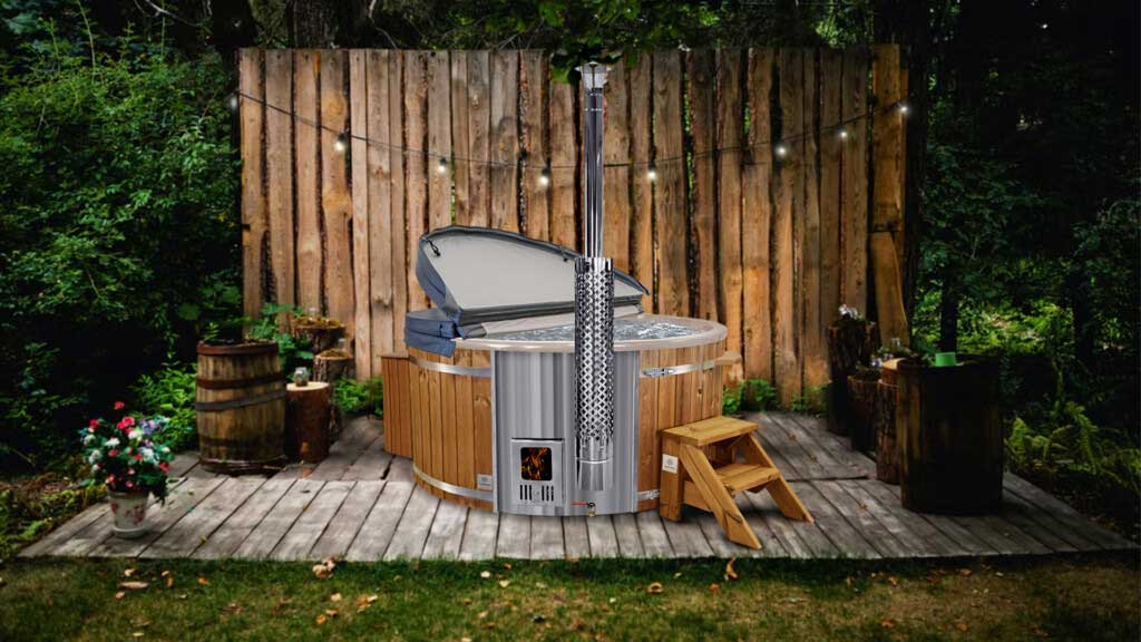 A Gardenvity wood-fired hot tub in a private garden