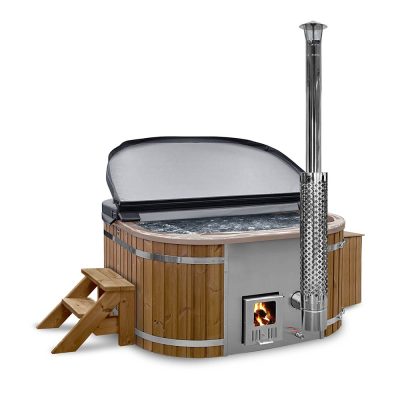 Gardenvity square wood fired hot tub with an integrated stove for 6 people and an acrylic liner