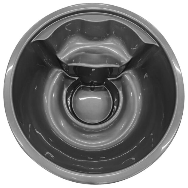 A round acrylic hot tub liner with an elevated seat