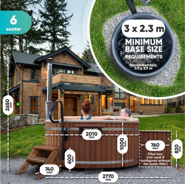 Measurements of the round Gardenvity wood-fired hot tub for 6 people