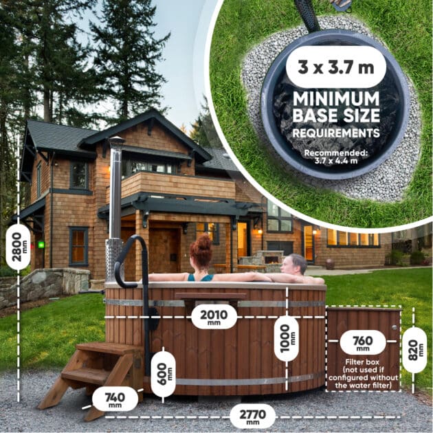 Measurements of the round Gardenvity wood-fired hot tub