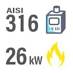 External Heater, grade 316 steel, 26 kW with Chimney Flue, 2m (6’6”)