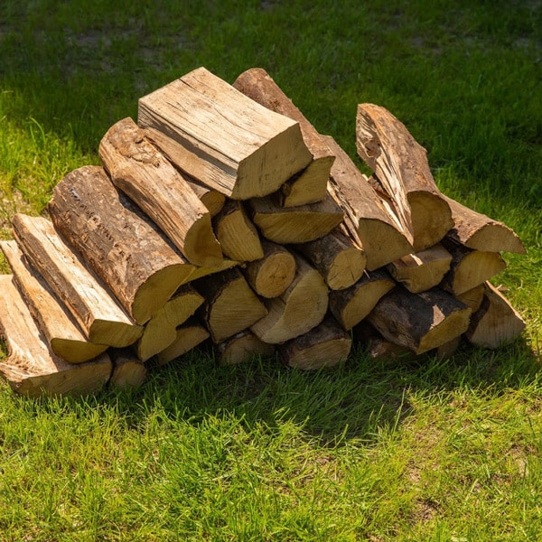 A pile of firewood prepared for heating the water in a wood-fired hot tub.