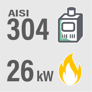 External Heater, grade 304 steel, 26 kW with Chimney Flue, 2m (6’6”)