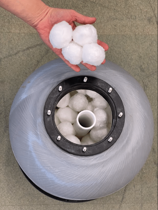Filter balls used for water filtration.