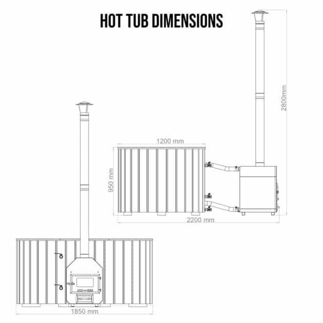 Minimal and recommended base size for the ofuro Gardenvity wood-fired hot tub for 2 people