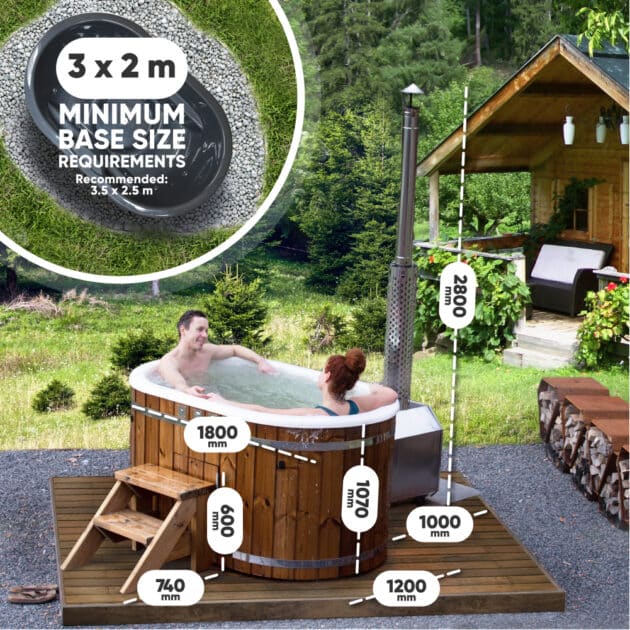 Measurements of the round Gardenvity wood-fired hot tub for 2 people