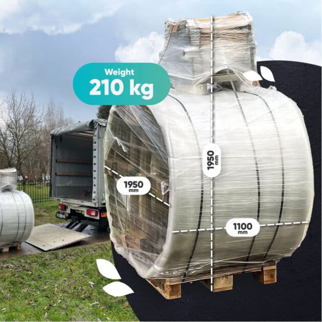 Weight and measurements of a packed ofuro Gardenvity wood-fired hot tub