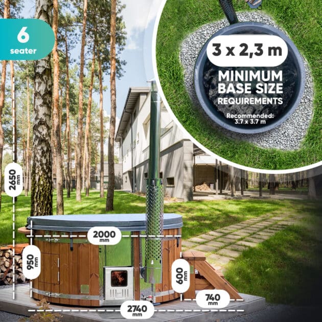 Measurements of the round Gardenvity wood-fired hot tub for 6 people