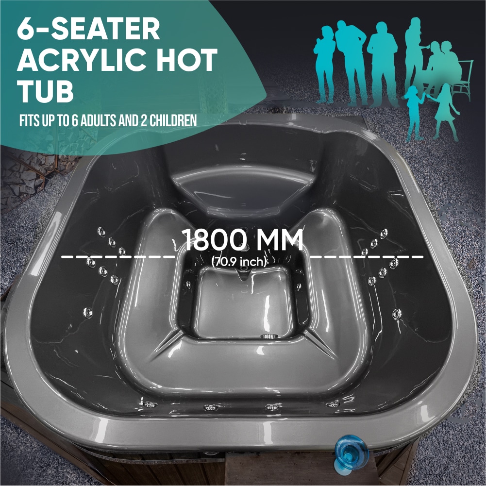 Square hot tub 180 cm wide, comfortable for 6 people