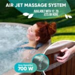 A round wood fired hot tub with air jet massage system, 700 W strong
